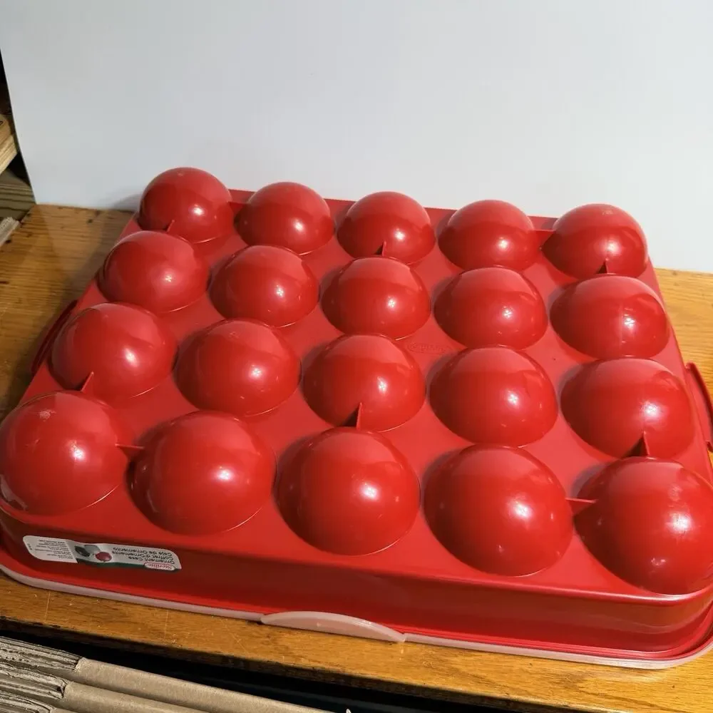 Red Sterilite Ornament Storage Box Case 20 Piece Hinged Lid Snap Closure 20